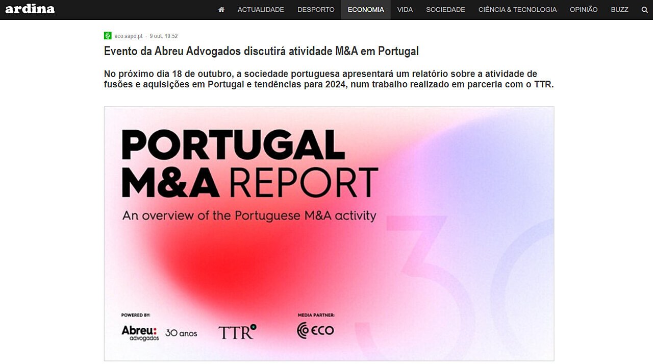 Evento da Abreu Advogados discutir atividade M&A em Portugal